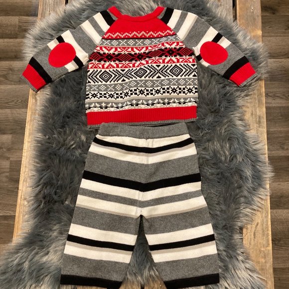 Hanna Andersson black white red Christmas winter knit sweater 70 cm - Picture 3 of 4